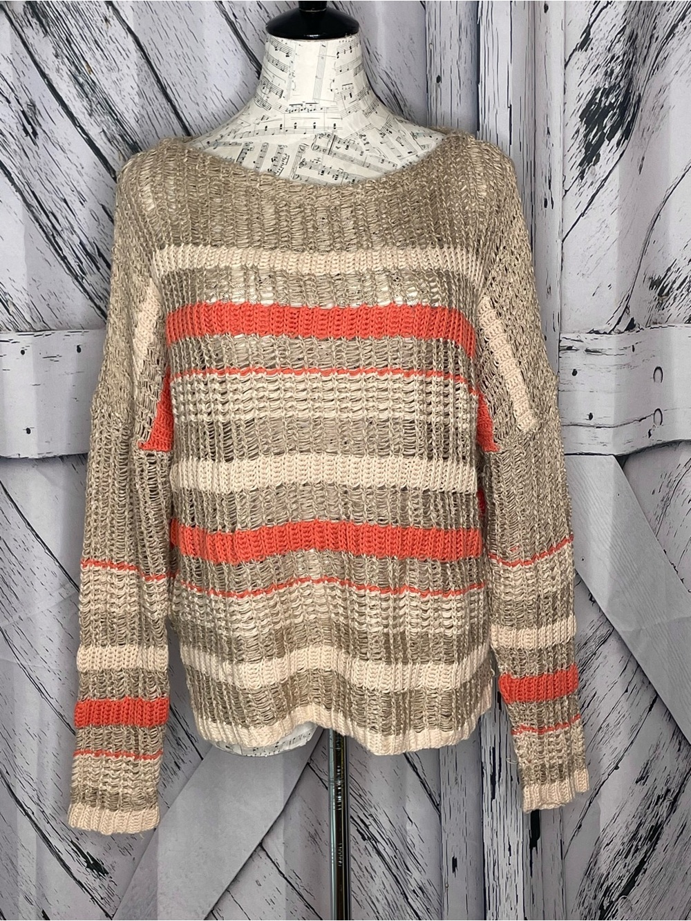 Wish List Sweater Open Knit Stripes M/L